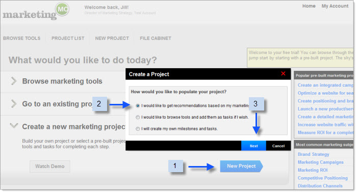 Create Pre-Built Marketing Project Step 1