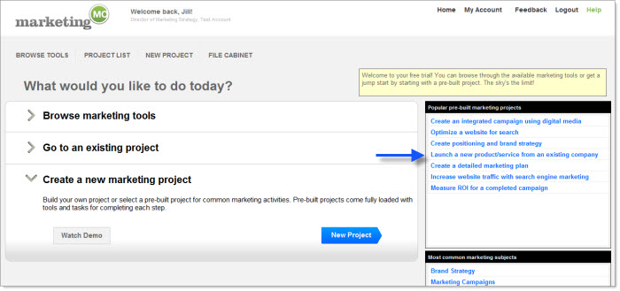 Clicking a Pre-Built Project Link from Homepage
