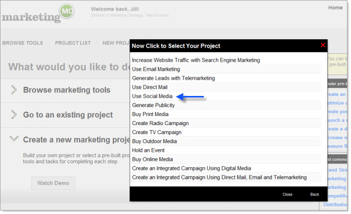 Select Your Marketing Campaign Project